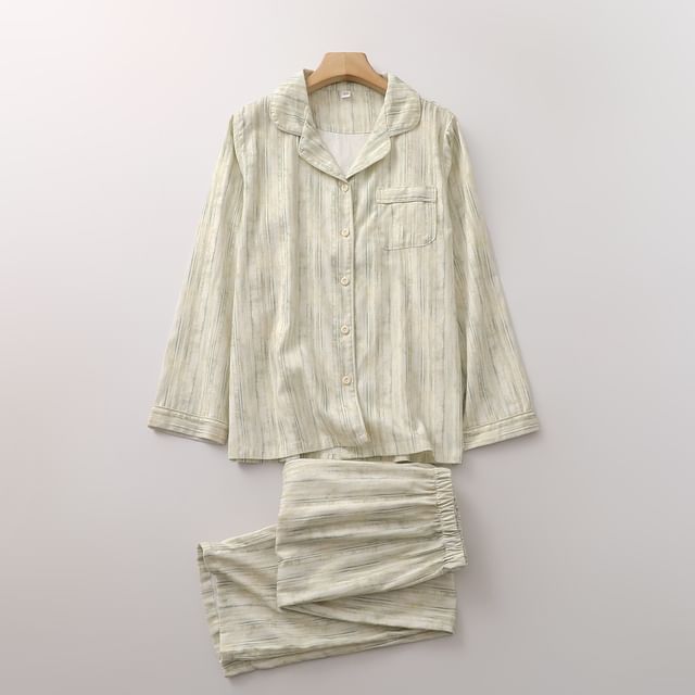 Dazzli-Pajama Set Long-Sleeve Striped Top Pants