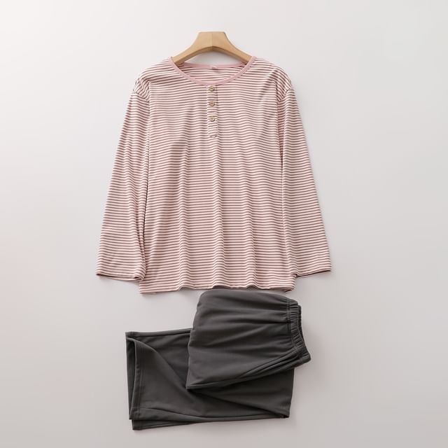 Dazzli-Pajama Set Long-Sleeve Striped Top Pants