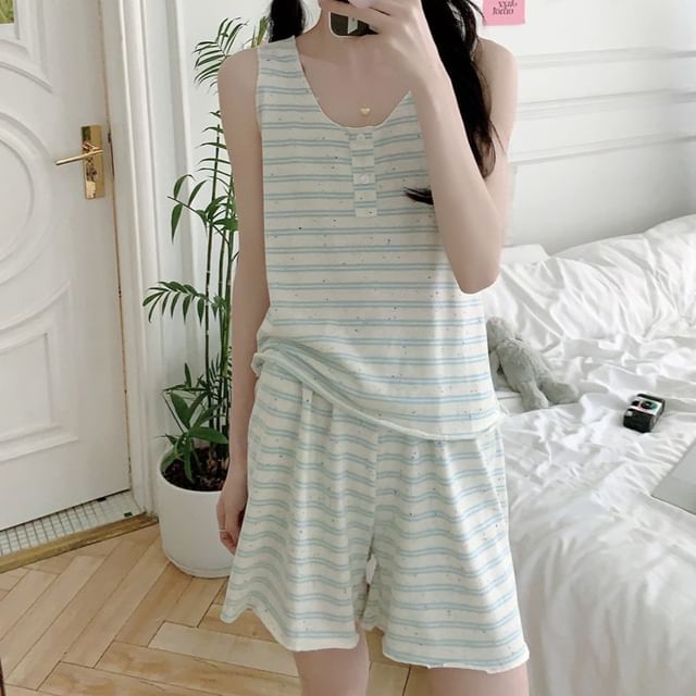 Dazzli-Pajama Set Sleeveless Striped Top Shorts