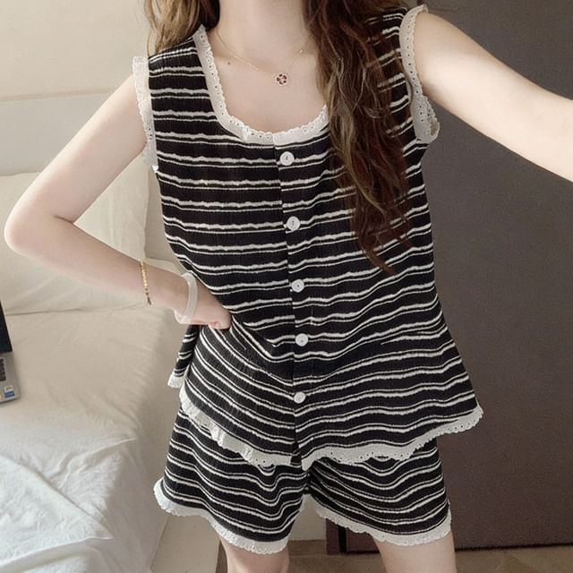 Dazzli-Pajama Set Sleeveless Striped Top Shorts