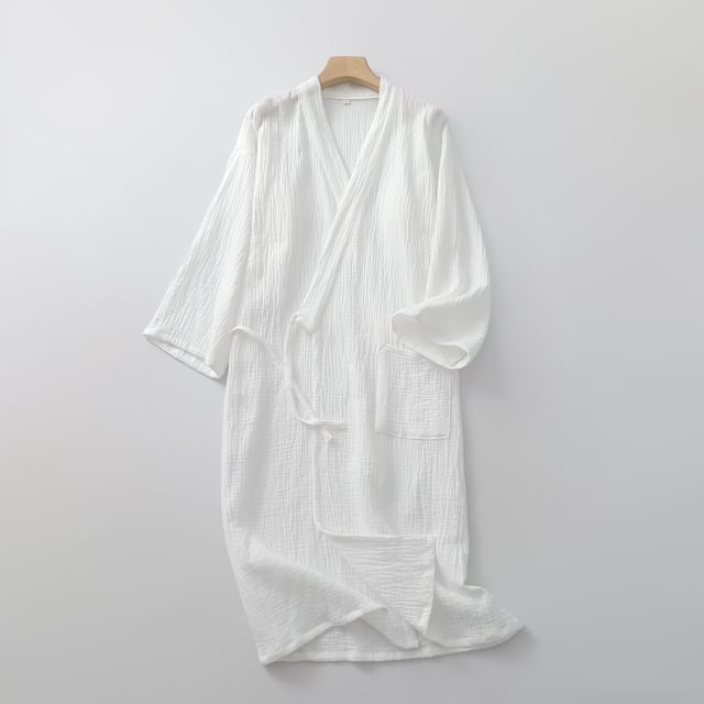 Dazzli-Plain Tie Waist Pajama Robe