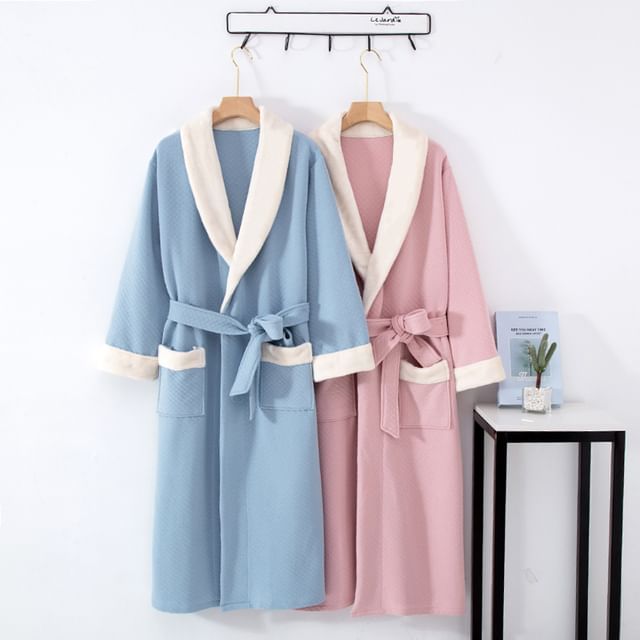 Dazzli-Shawl Lapel Contrast Trim Sashed Pajama Robe