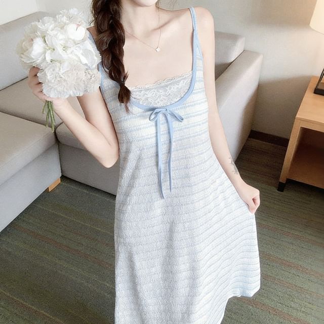 Dazzli-Spaghetti Strap Striped Chemise