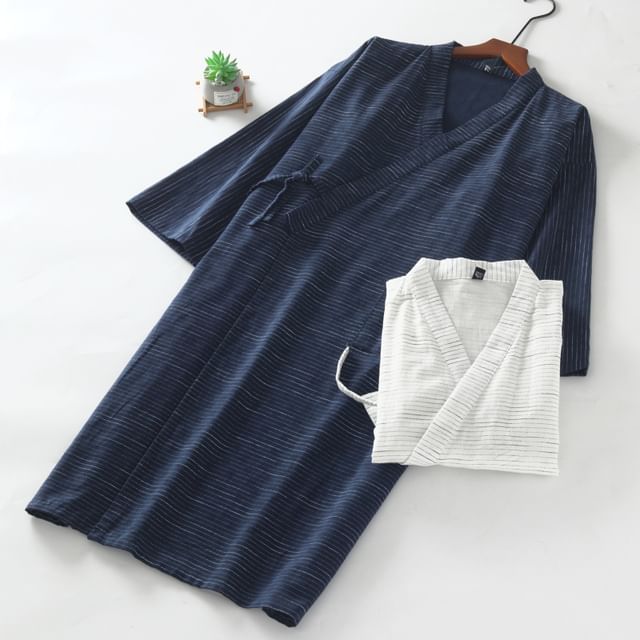 Dazzli-Striped Tie Waist Pajama Robe