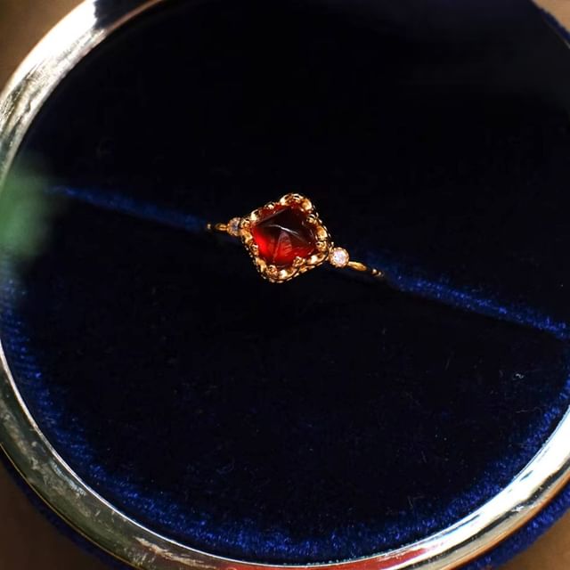 DECADES-Faux Gemstone S925 Sterling Silver Open Ring