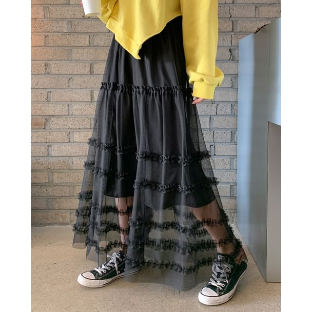 DEEPNY-Frill Tier Long Tulle Skirt