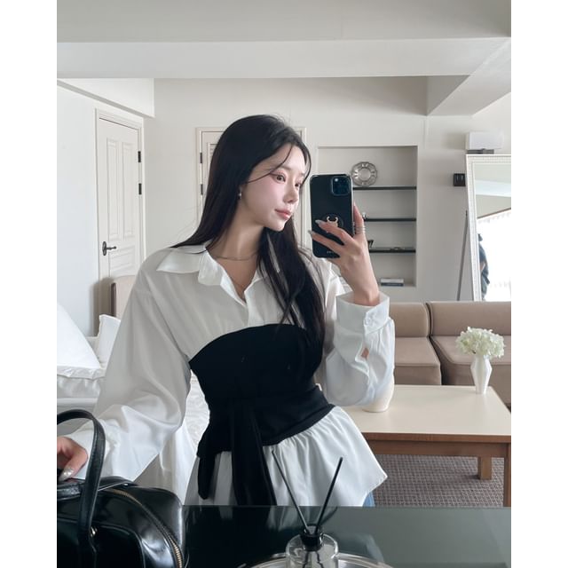 DEEPNY-Self-Tie Tube Peplum Shirt
