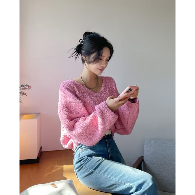 DEEPNY-V-Neck Bouclé Sweater