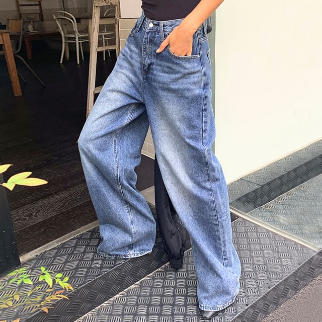 DEEPNY-Washed Wide-Leg Jeans
