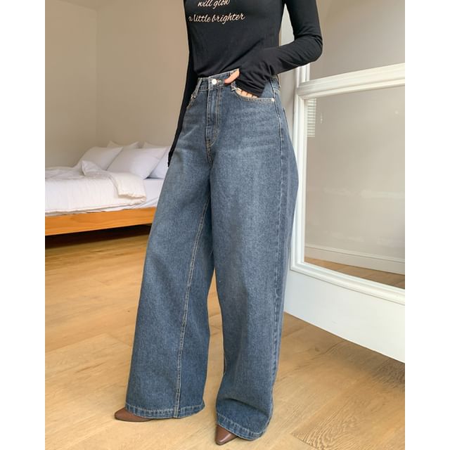 DEEPNY-Washed Wide-Leg Jeans