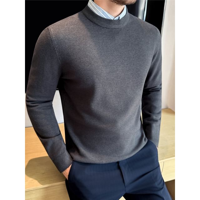 Deepwood-Crew Neck Plain Sweater