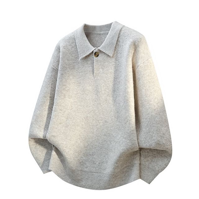 Deepwood-Drop Shoulder Plain Polo Sweater