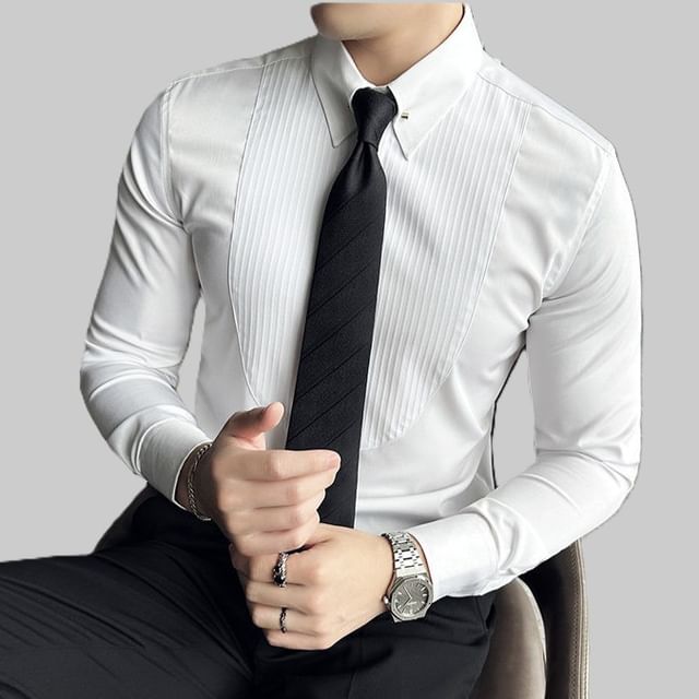 Deepwood-Long-Sleeve Collared Plain Button Up Shirt