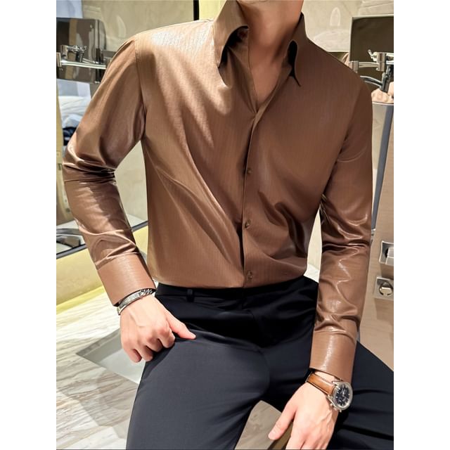Deepwood-Long-Sleeve Collared Striped Button Up Shirt