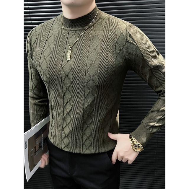 Deepwood-Long Sleeve Mock Neck Plain Cable Knit Top