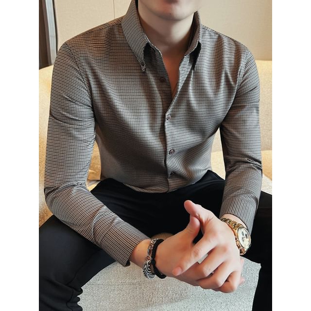 Deepwood-Long-Sleeve Plaid Button-Up Shirt