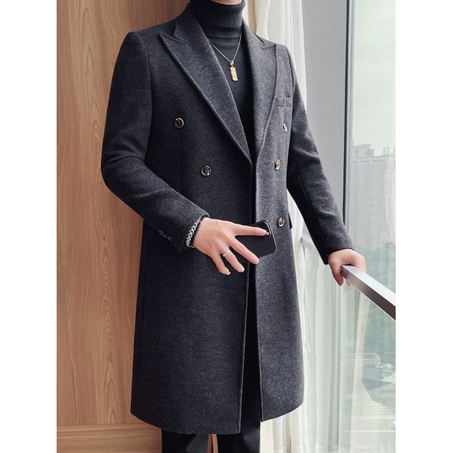 Deepwood-Notch Lapel Plain Double Breasted Coat