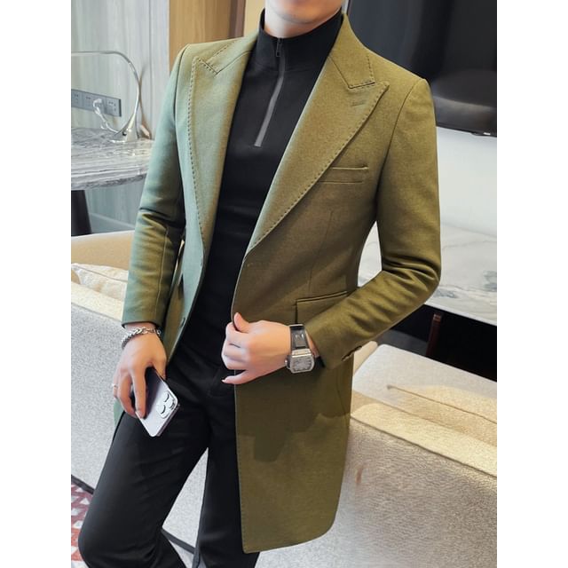 Deepwood-Notch Lapel Plain Quilt-Lined Button Coat