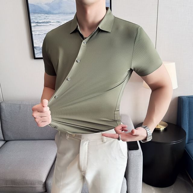 Deepwood-Short Sleeve Collared Plain Shirt