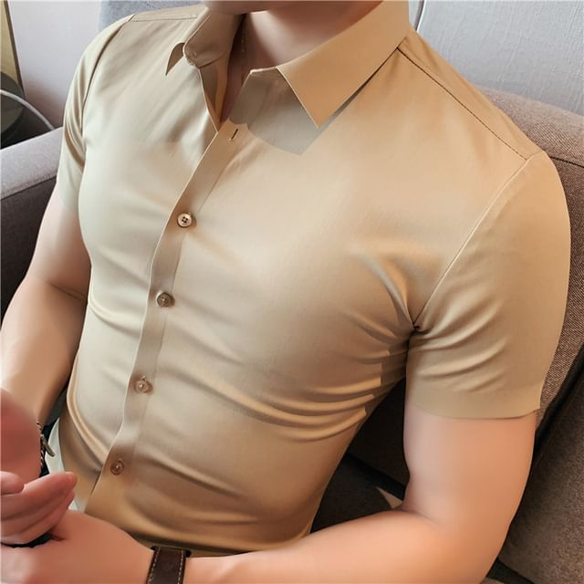 Deepwood-Short Sleeve Collared Plain Shirt