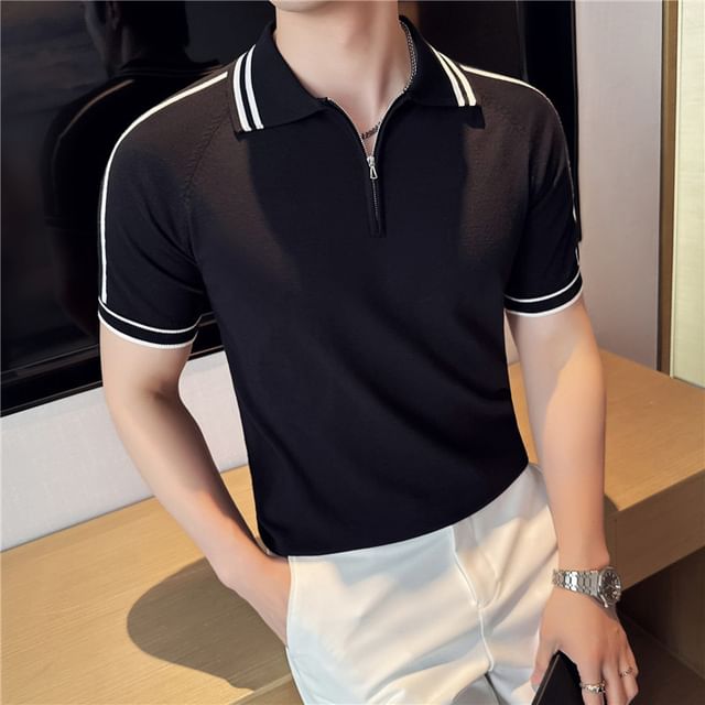Deepwood-Short Sleeve Half Zip Knit Polo Top