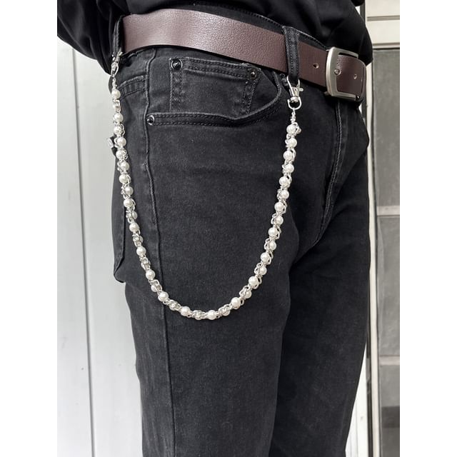 DenimDrip-Faux Pearl Pants Chain