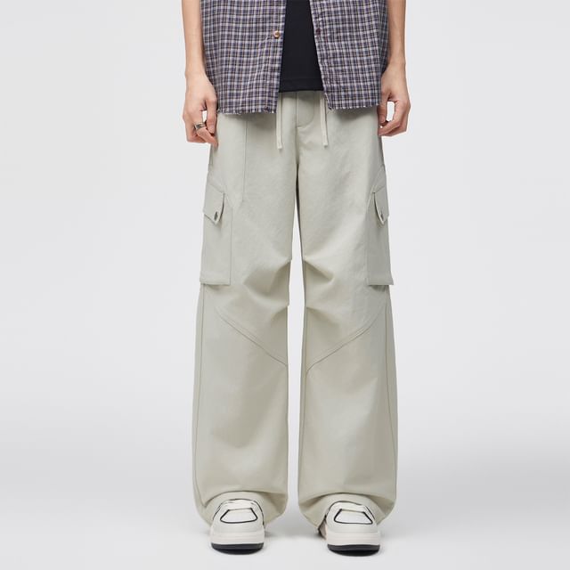 Denimic-Drawstring Waist Plain Straight Leg Cargo Pants