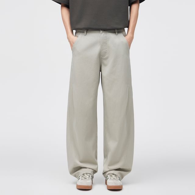Denimic-Mid Rise Plain Baggy Pants