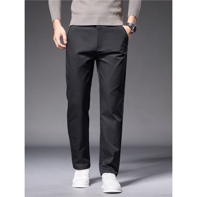 Denimic-Mid Rise Plain Fleece Lined Slim Fit Pants
