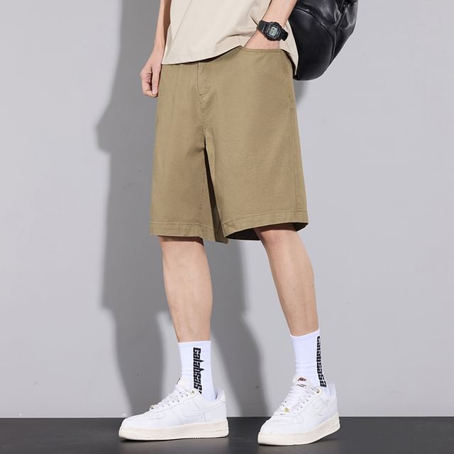 Denimic-Mid Rise Plain Shorts