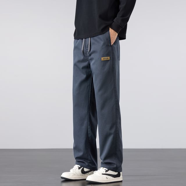 Denimic-Mid Rise Plain Straight Leg Pants