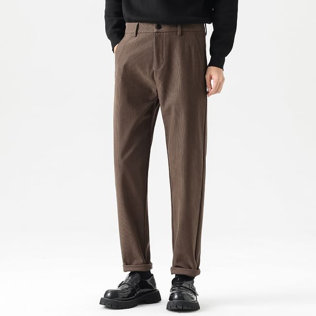 Denimic-Mid Rise Plain Straight Leg Pants