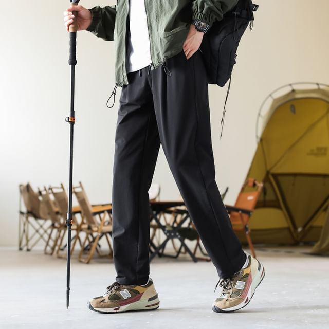 Denimic-Mid Rise Plain Straight Leg Pants
