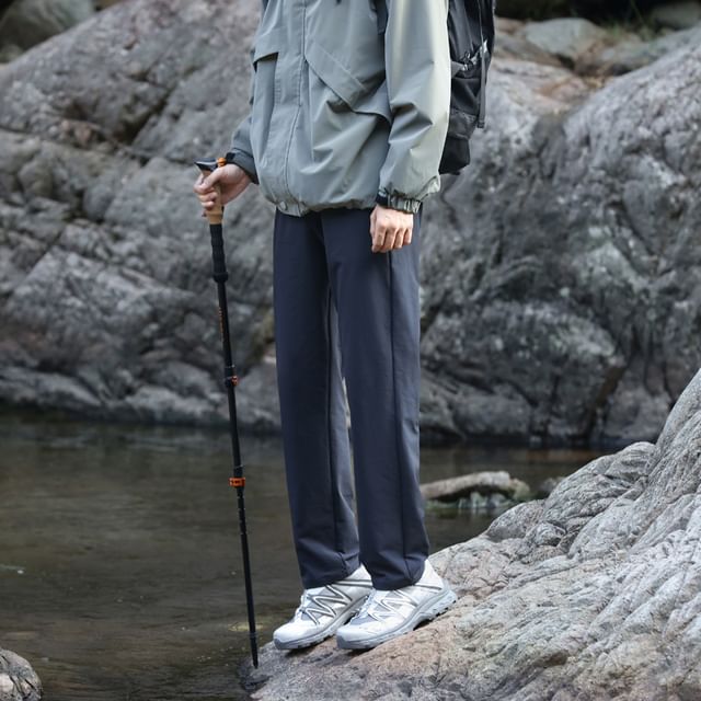 Denimic-Mid Rise Plain Straight Leg Pants