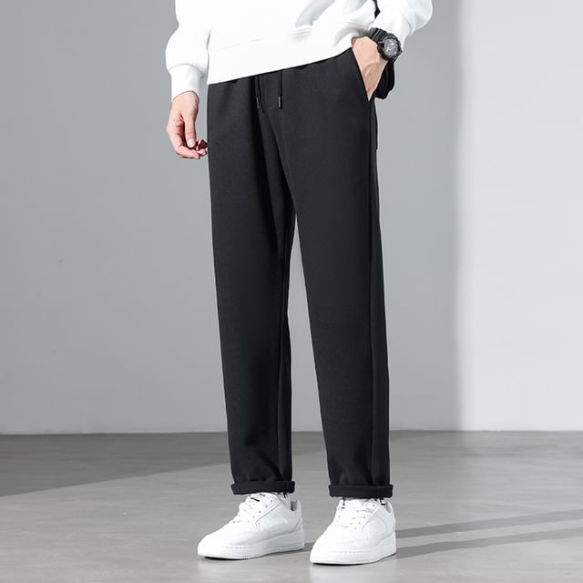 Denimic-Mid Rise Plain Straight Leg Sweatpants