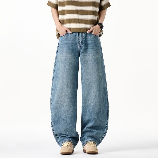 Denimic-Mid Rise Washed Baggy Jeans