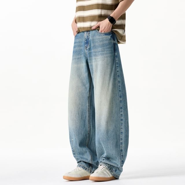 Denimic-Mid Rise Washed Baggy Jeans