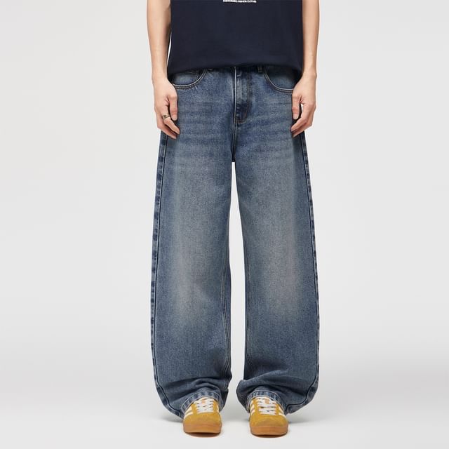 Denimic-Mid Rise Washed Baggy Jeans
