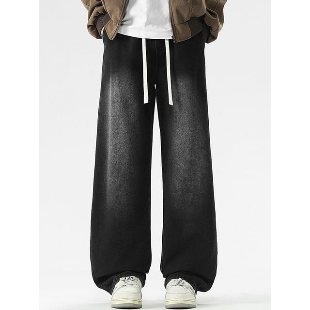 Denimic-Mid Rise Washed Baggy Jeans