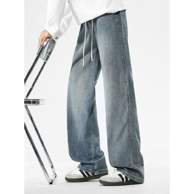 Denimic-Mid Rise Washed Baggy Jeans