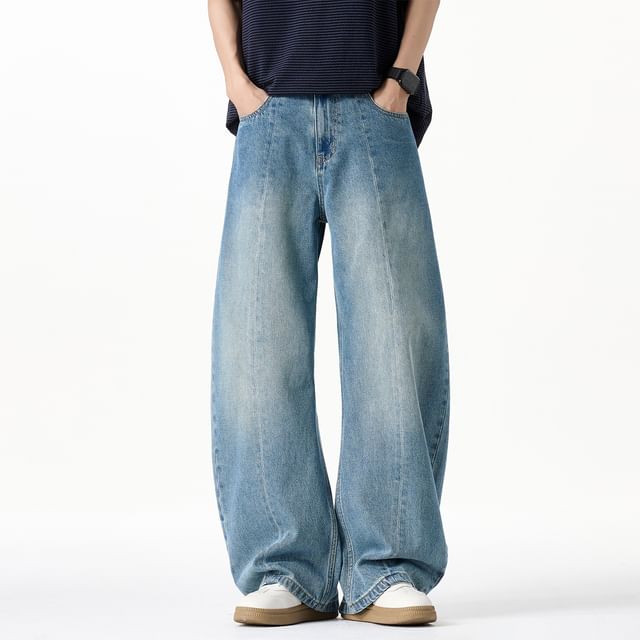 Denimic-Mid Rise Washed Baggy Jeans