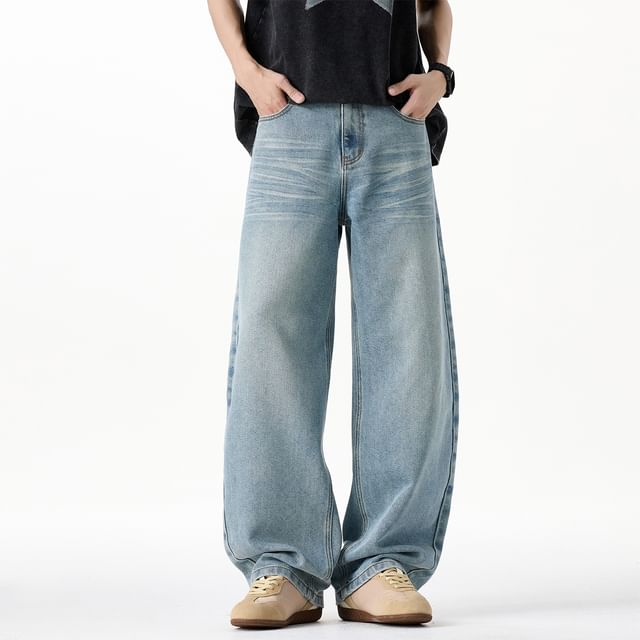 Denimic-Mid Rise Washed Baggy Jeans