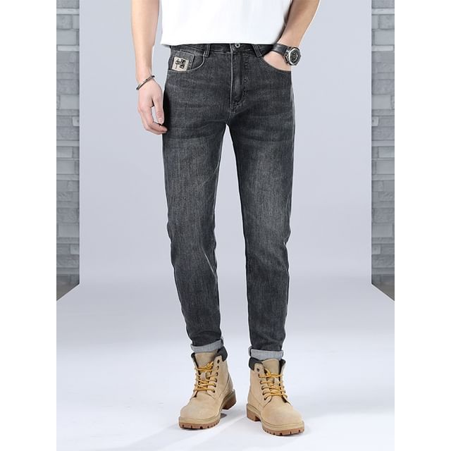 Denimic-Mid Rise Washed Slim Fit Jeans