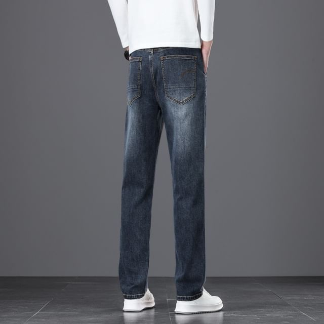 Denimic-Mid Rise Washed Straight Leg Jeans