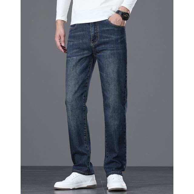 Denimic-Mid Rise Washed Straight Leg Jeans