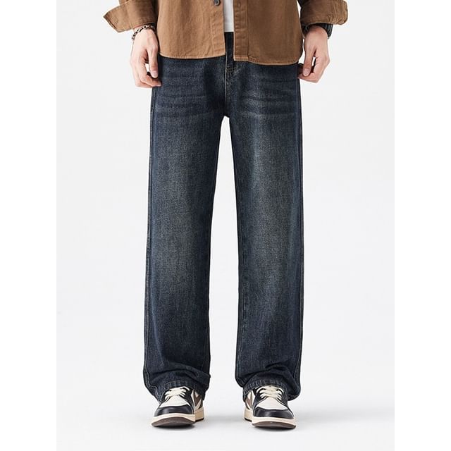 Denimic-Mid Rise Washed Straight Leg Jeans