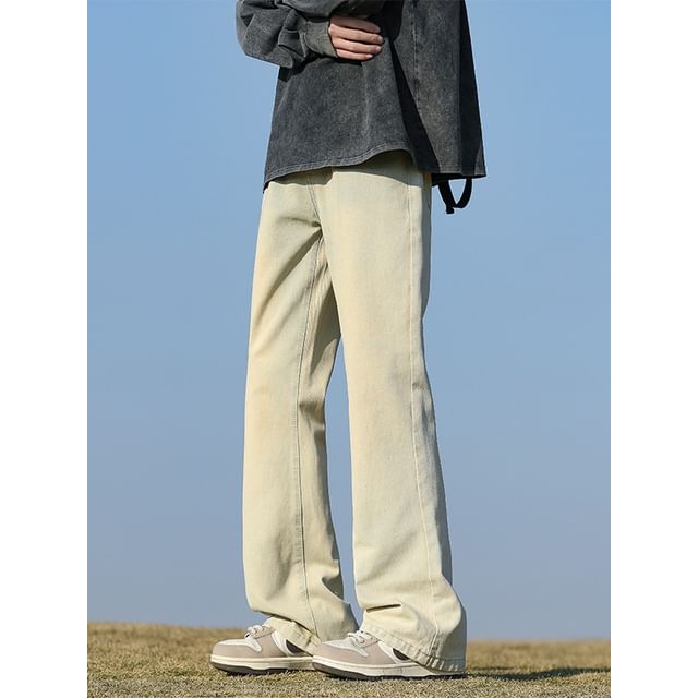 Denimic-Mid Rise Washed Straight Leg Jeans