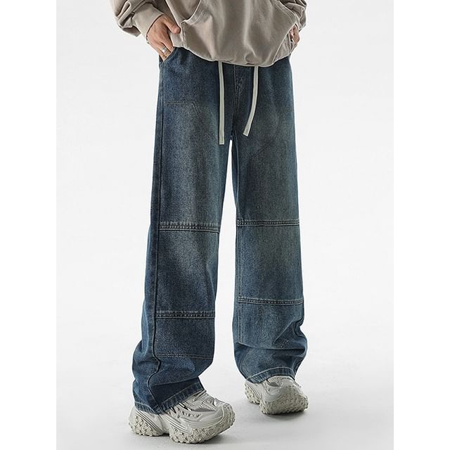 Denimic-Mid Rise Washed Straight Leg Jeans