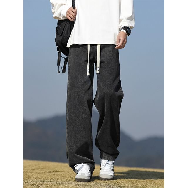 Denimic-Mid Rise Washed Straight Leg Jeans
