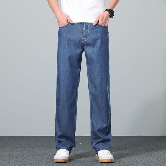 Denimic-Mid Rise Washed Straight Leg Jeans